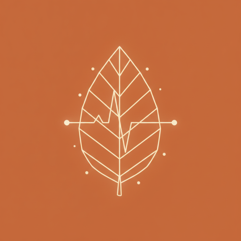 a stylized low-poly wireframe lightning-bolt silhouette shaped from leaf-vein geometry, with a small green seedling spro