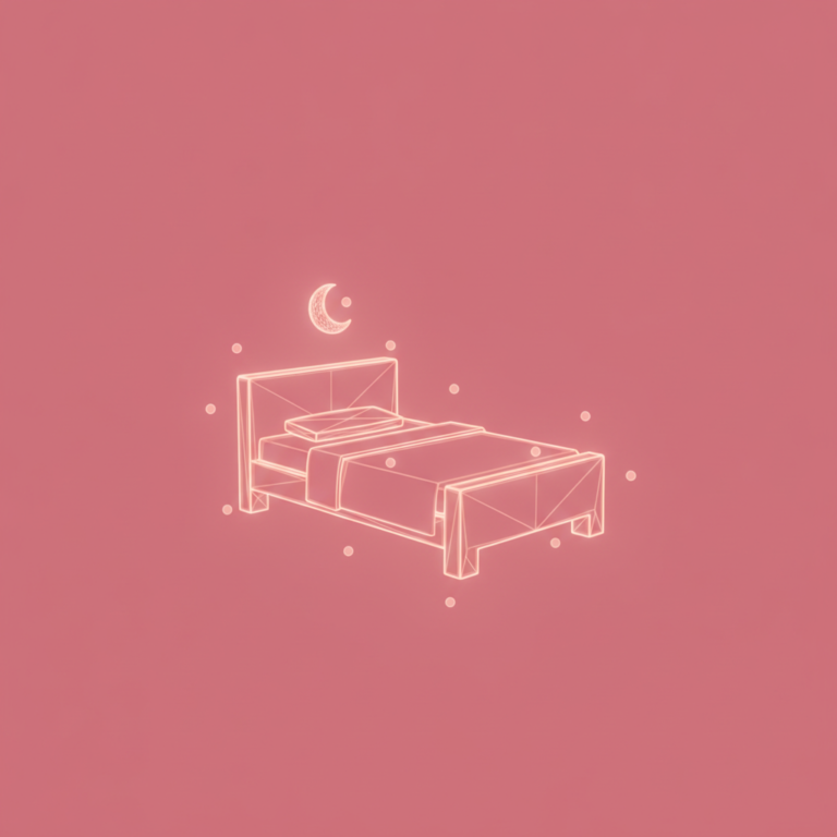 a stylized low-poly wireframe bed silhouette with a small crescent moon icon