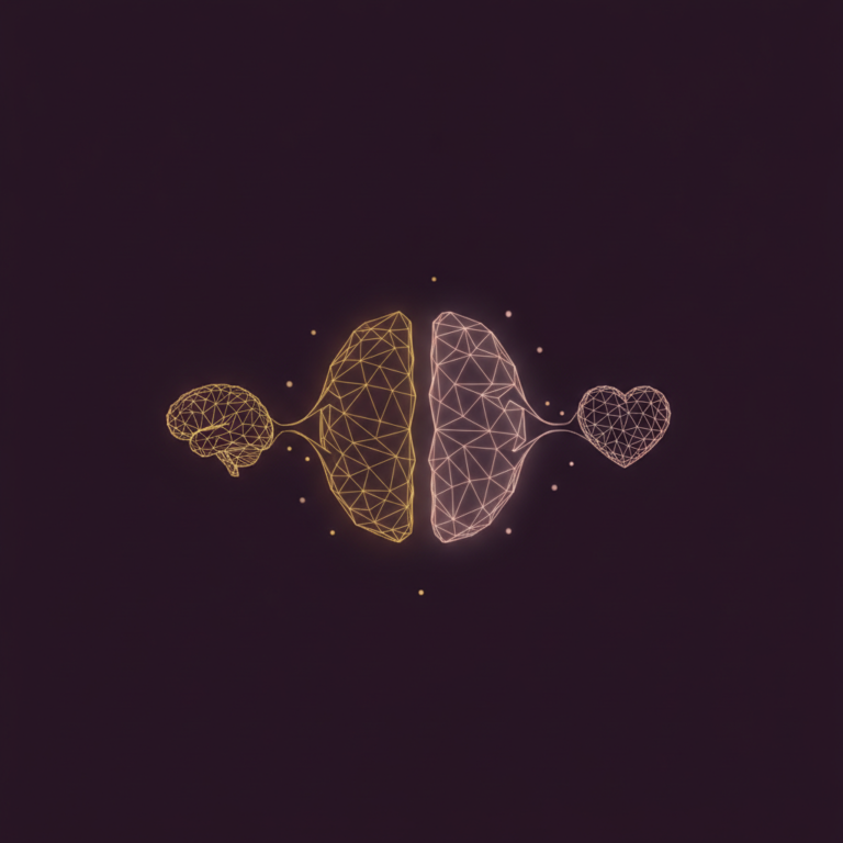 a stylized low-poly wireframe fish-oil-capsule silhouette split into two mirrored halves, one half curving into a small
