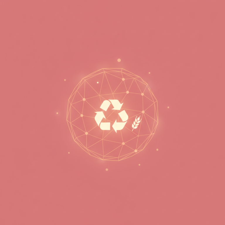 a stylized low-poly wireframe cell silhouette with a small circular-arrow recycling-loop icon nested inside suggesting a